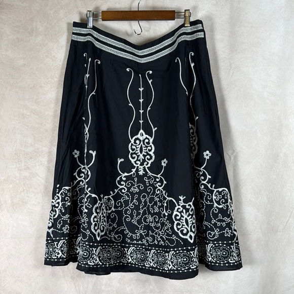 Coldwater Creek Black & White Embroidered Maxi Skirt 100% Cotton XL Cottagecore - Picture 1 of 11